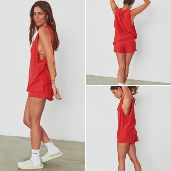 LUNYA Cool Short Bold Red Pocket Cotton Blend Pull On Lounge Sleep Small NEW - Picture 1 of 12